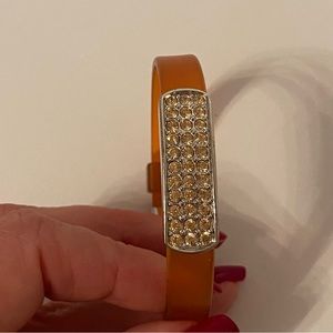 SWAROVSKI BRACELET ORANGE RUBBER SILICONE STAINLESS STEEL CRYSTALS ADJUSTABLE